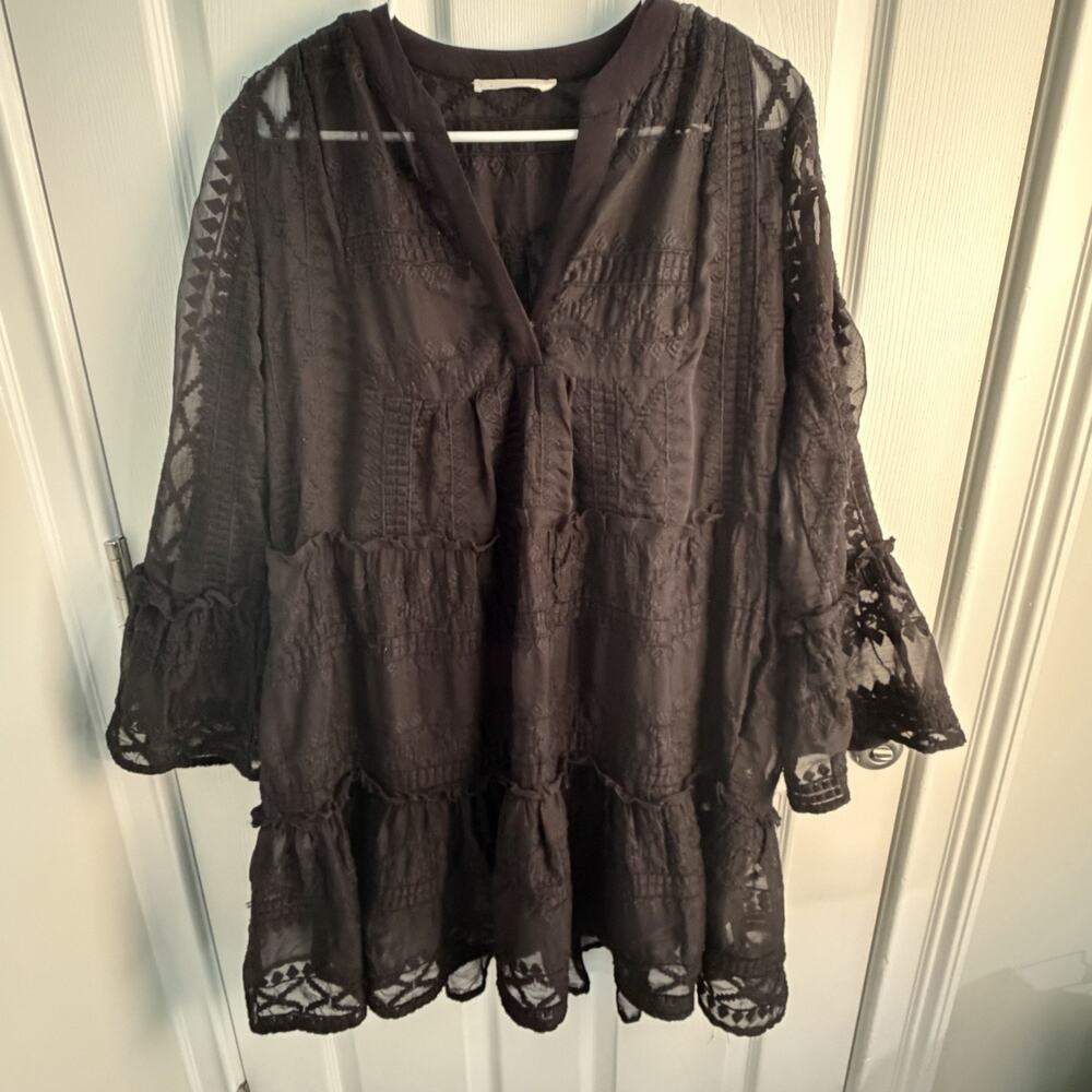 Anthropologie By Together Lace Eyelet Sheer Whimsigoth Dress Medium Boho Mini